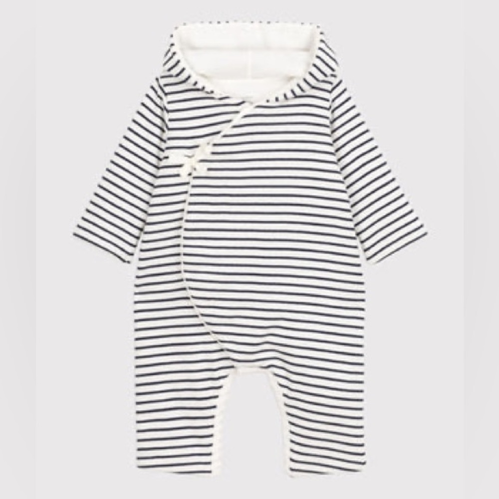 PETITE BATEAU navy Baby's Striped Hooded Coveralls